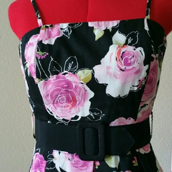 Eucalyptus Sun Dress Black & Pink Floral Tulle at Hem Size 4 - Picture 4 of 6